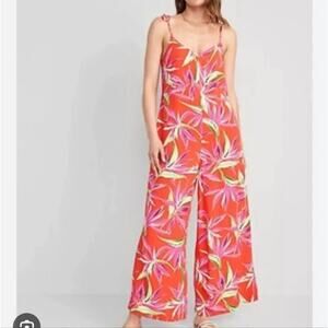 Old Navy Tropical Tie-Shoulder Wide-Leg Jumpsuit – Size M